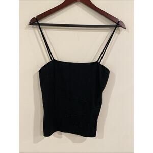 Pow Wow Womens Clear Rhinestone Strap Tank Top Size Medium Black Knit Stretch